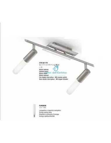 Barre de spots Fabas Minerva 2725-82-178, 2 x 40 W max, culot E14, finition chromée satinée, avec lampe.